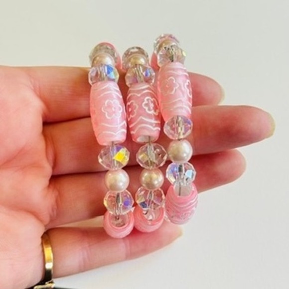 Crystal Pink Wrap Bracelet VTG Coil Art Glass Statement Beads Retro elegant 60s - Picture 3 of 5